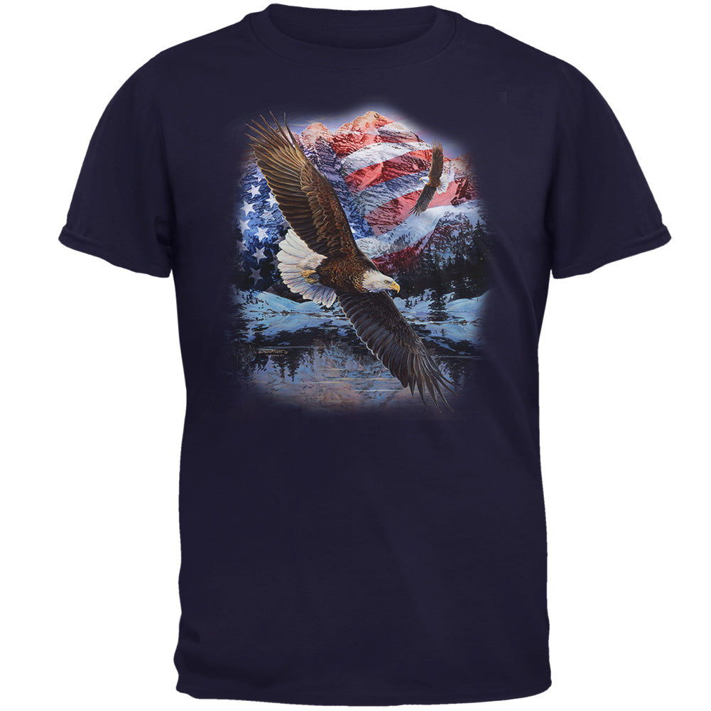 4th of July American Flag Bald Eagle Mens T Shirt Men's T-Shirts Old Glory 2XL Navy