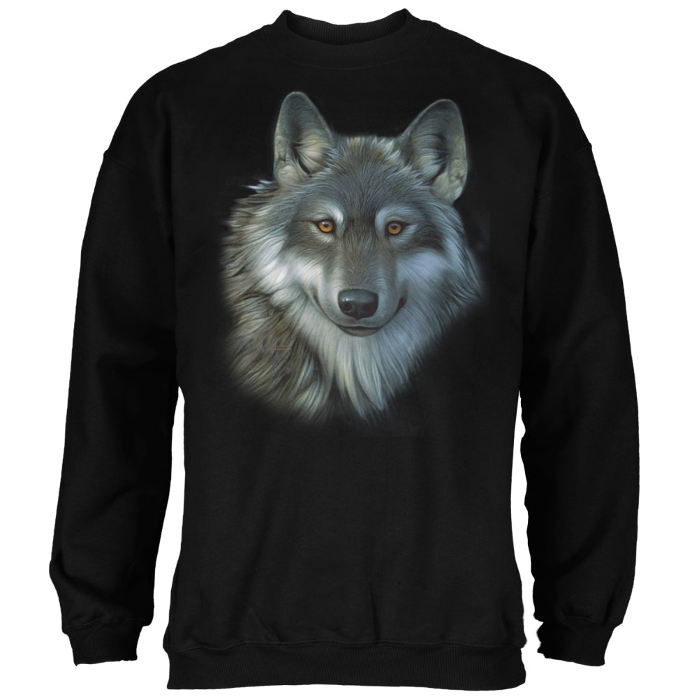 Timber Wolf Face Mens Sweatshirt Men's Sweatshirts Old Glory 2XL Black