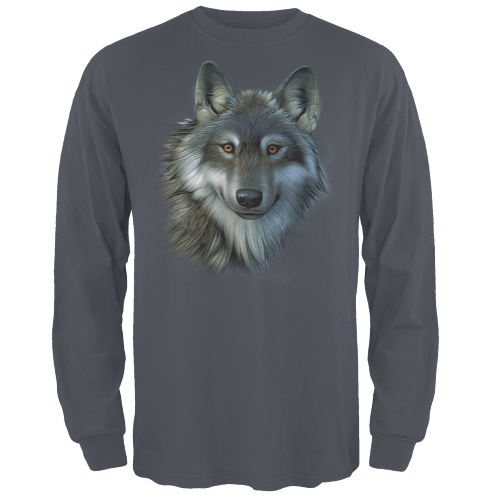 Timber Wolf Face Mens Long Sleeve T Shirt Men's Long Sleeves Old Glory 2XL Charcoal