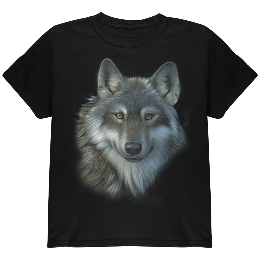 Timber Wolf Face Youth T Shirt Youth T-Shirts Old Glory YLG Black