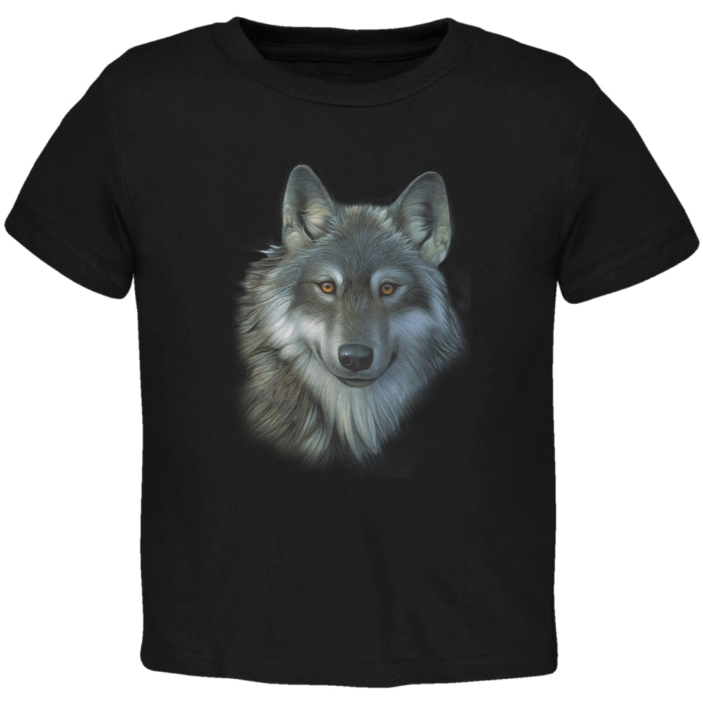 Timber Wolf Face Toddler T Shirt Toddler T-Shirts Old Glory 2T Black