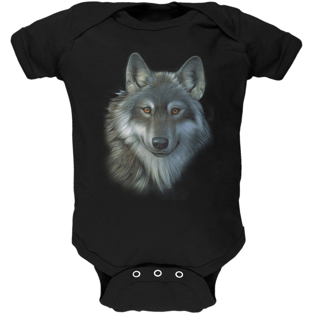 Timber Wolf Face Soft Baby One Piece Baby One Piece Old Glory 0-3M Black