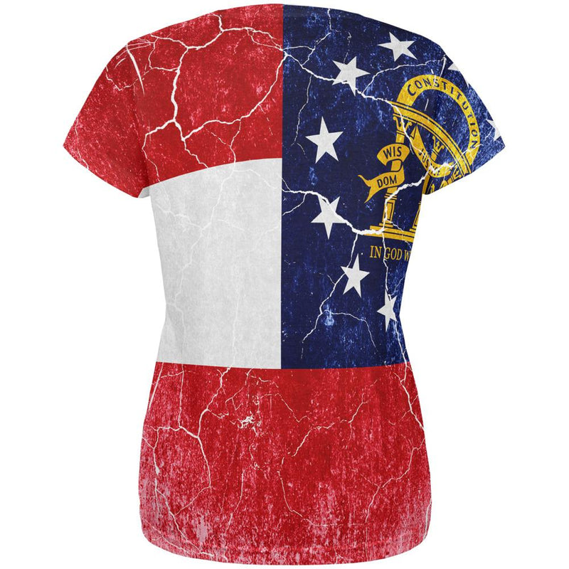 Georgia Vintage Distressed State Flag All Over Womens T Shirt Women's T-Shirts Old Glory