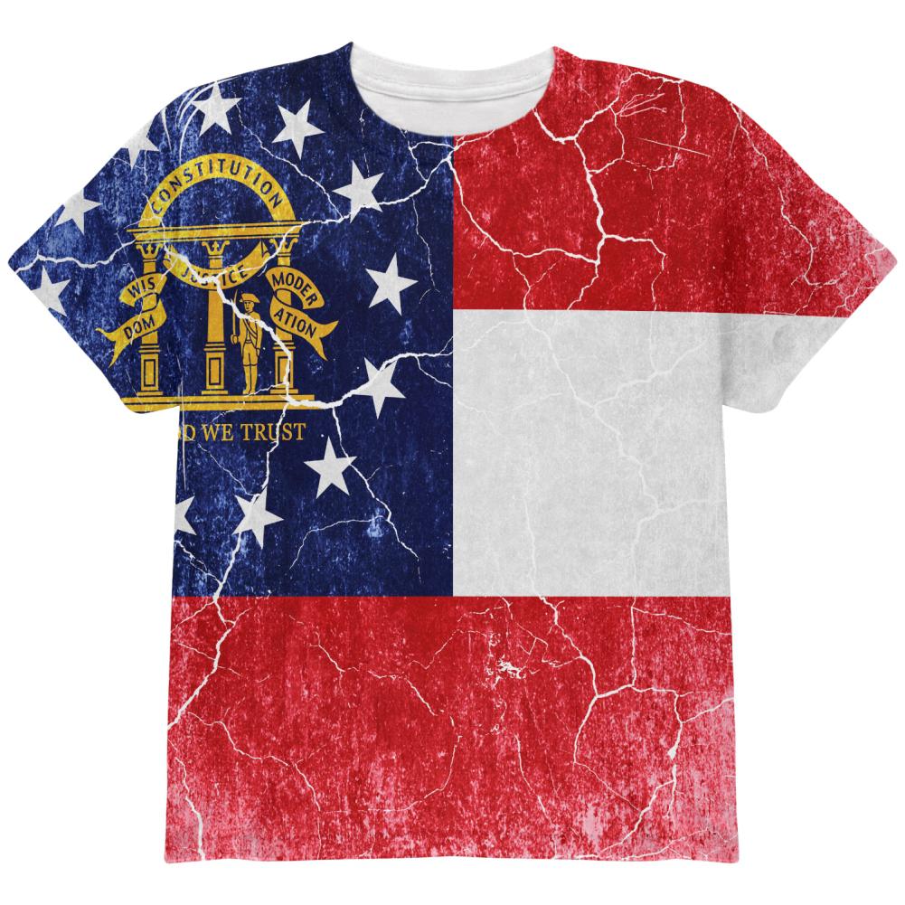 Georgia Vintage Distressed State Flag All Over Youth T Shirt Youth T-Shirts Old Glory LG Multi