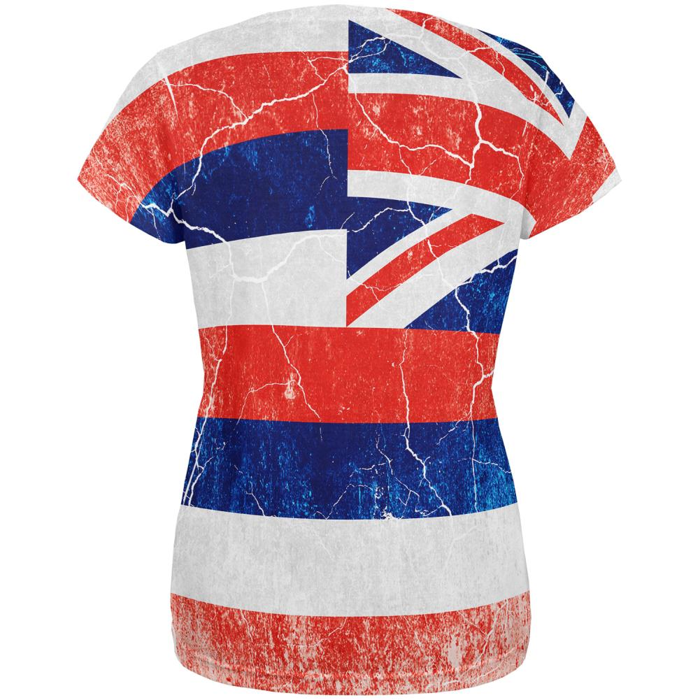 Hawaii Vintage Distressed State Flag All Over Womens T Shirt Women's T-Shirts Old Glory