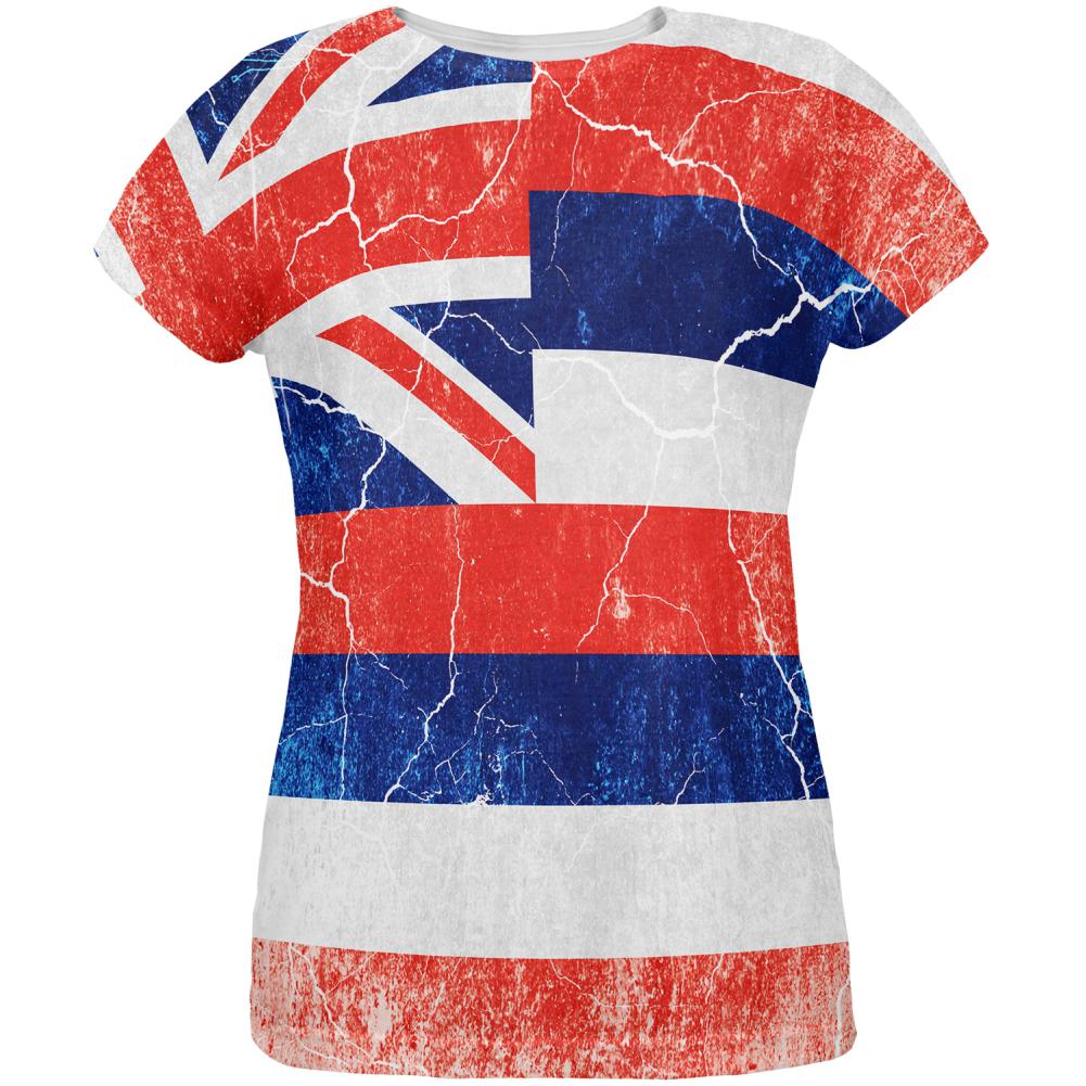Hawaii Vintage Distressed State Flag All Over Womens T Shirt Women's T-Shirts Old Glory 2XL Multi