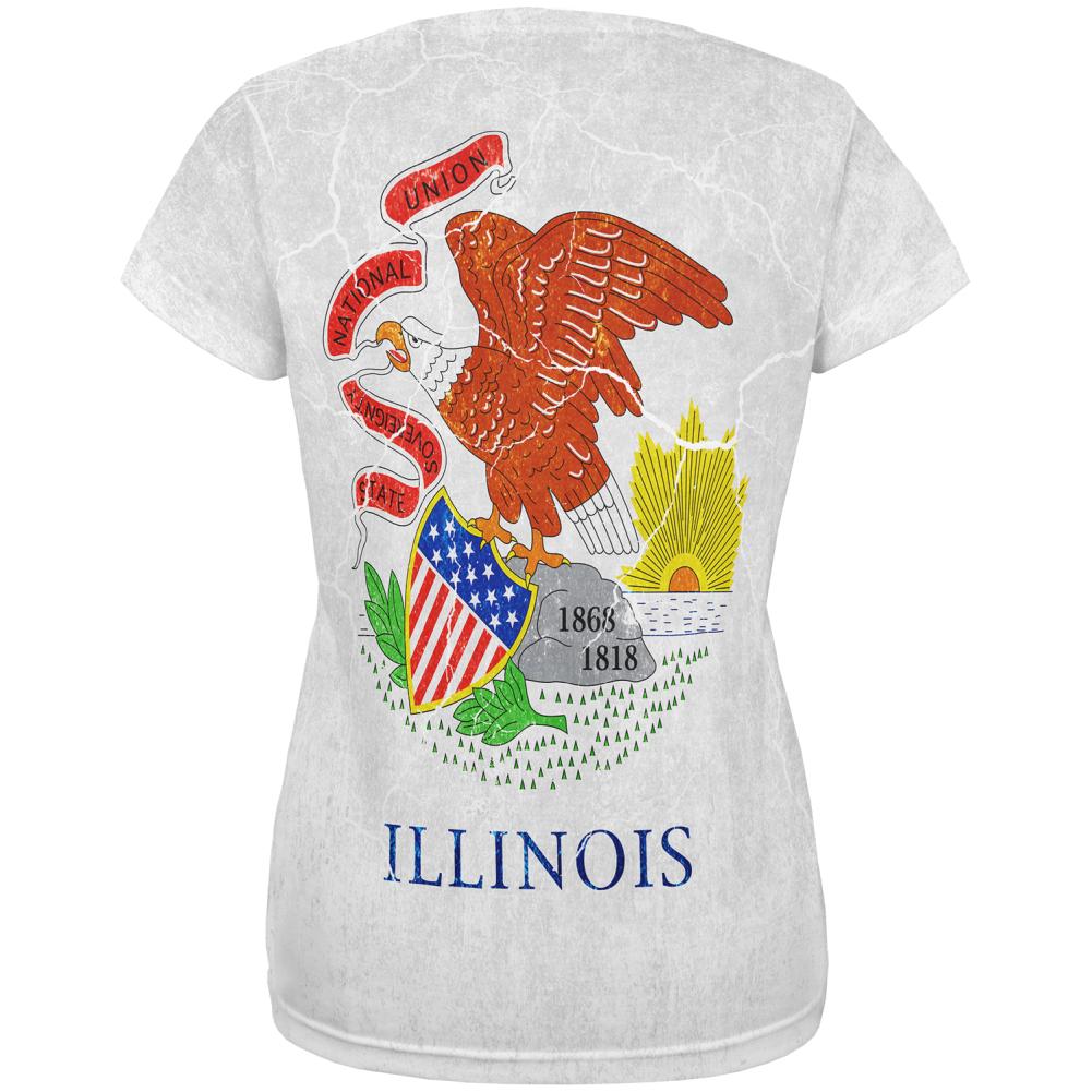 Illinois Vintage Distressed State Flag All Over Womens T Shirt Women's T-Shirts Old Glory