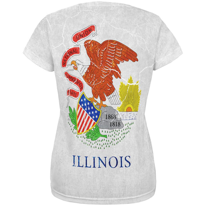 Illinois Vintage Distressed State Flag All Over Womens T Shirt Women's T-Shirts Old Glory