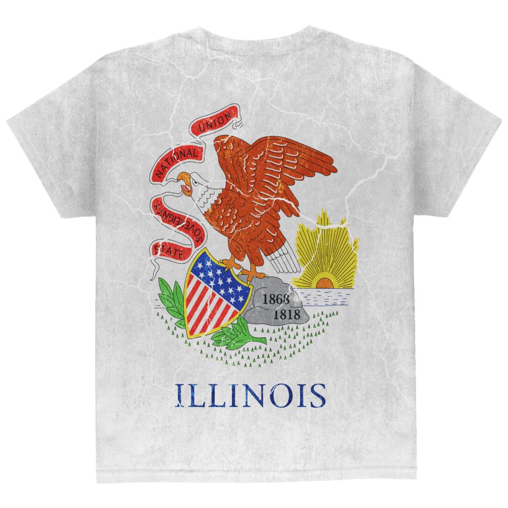 Illinois Vintage Distressed State Flag All Over Youth T Shirt Youth T-Shirts Old Glory