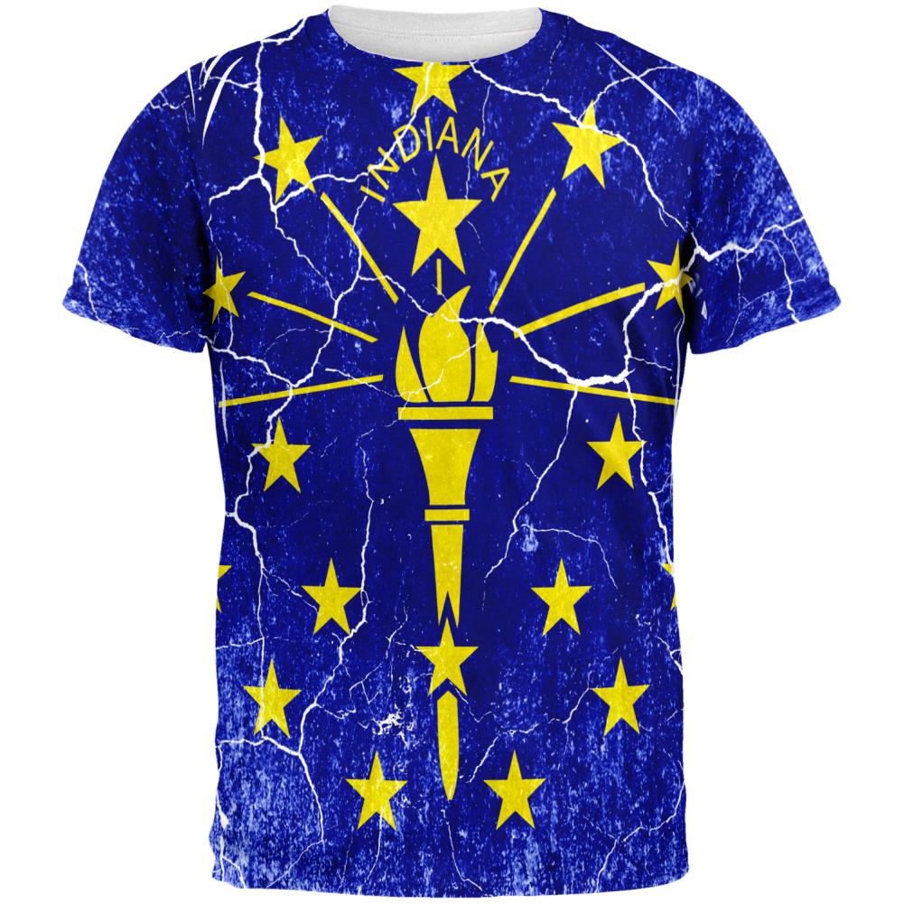 Indiana Vintage Distressed State Flag All Over Mens T Shirt Men's T-Shirts Old Glory 2XL Multi