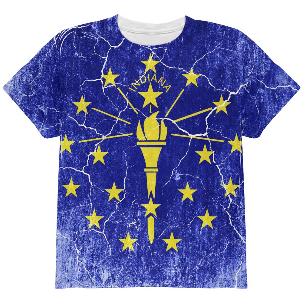 Indiana Vintage Distressed State Flag All Over Youth T Shirt Youth T-Shirts Old Glory LG Multi