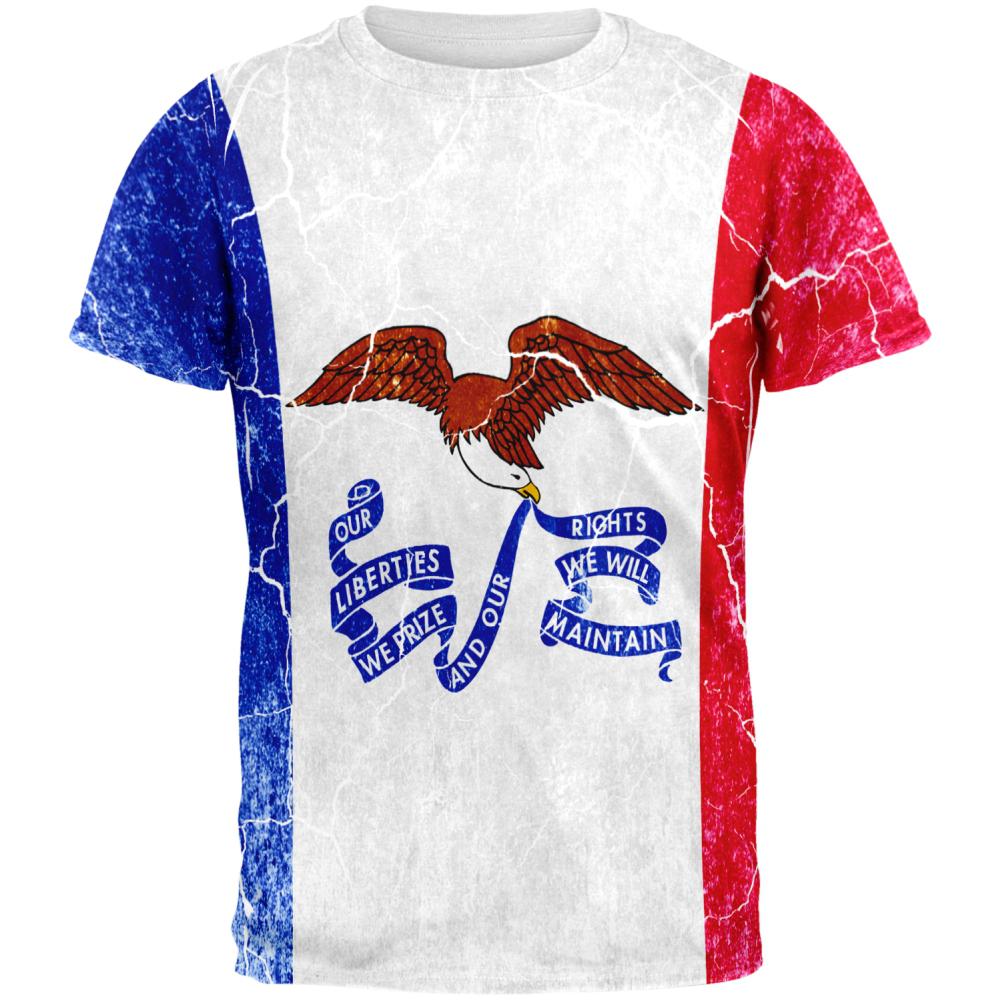 Iowa Vintage Distressed State Flag All Over Mens T Shirt Men's T-Shirts Old Glory 2XL Multi