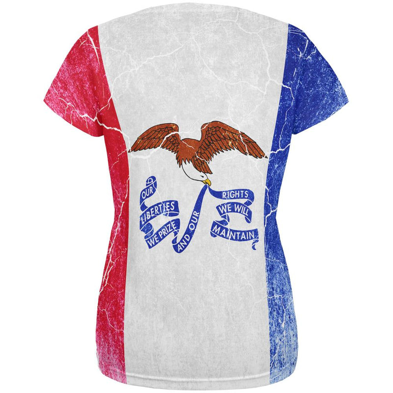 Iowa Vintage Distressed State Flag All Over Womens T Shirt Women's T-Shirts Old Glory
