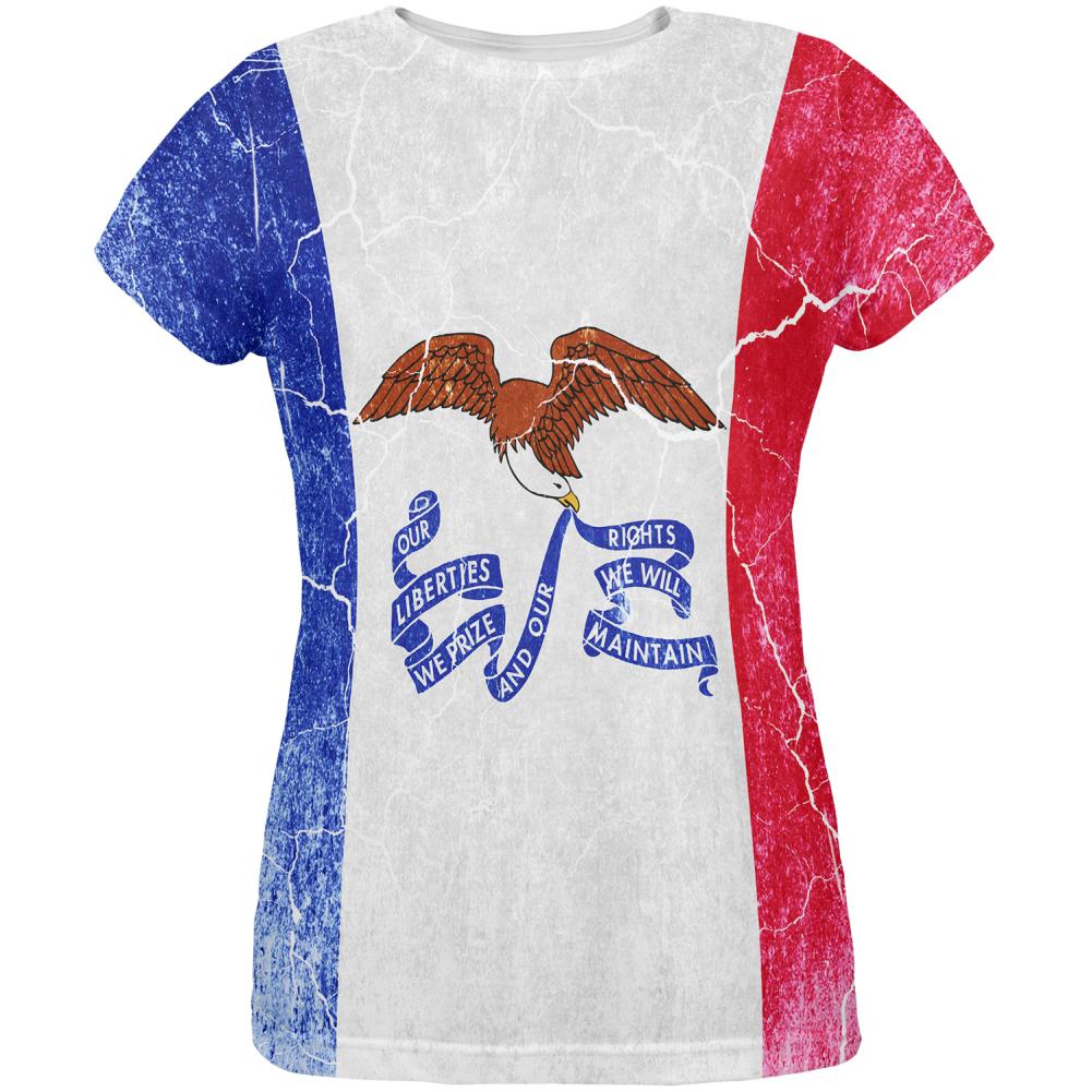 Iowa Vintage Distressed State Flag All Over Womens T Shirt Women's T-Shirts Old Glory 2XL Multi