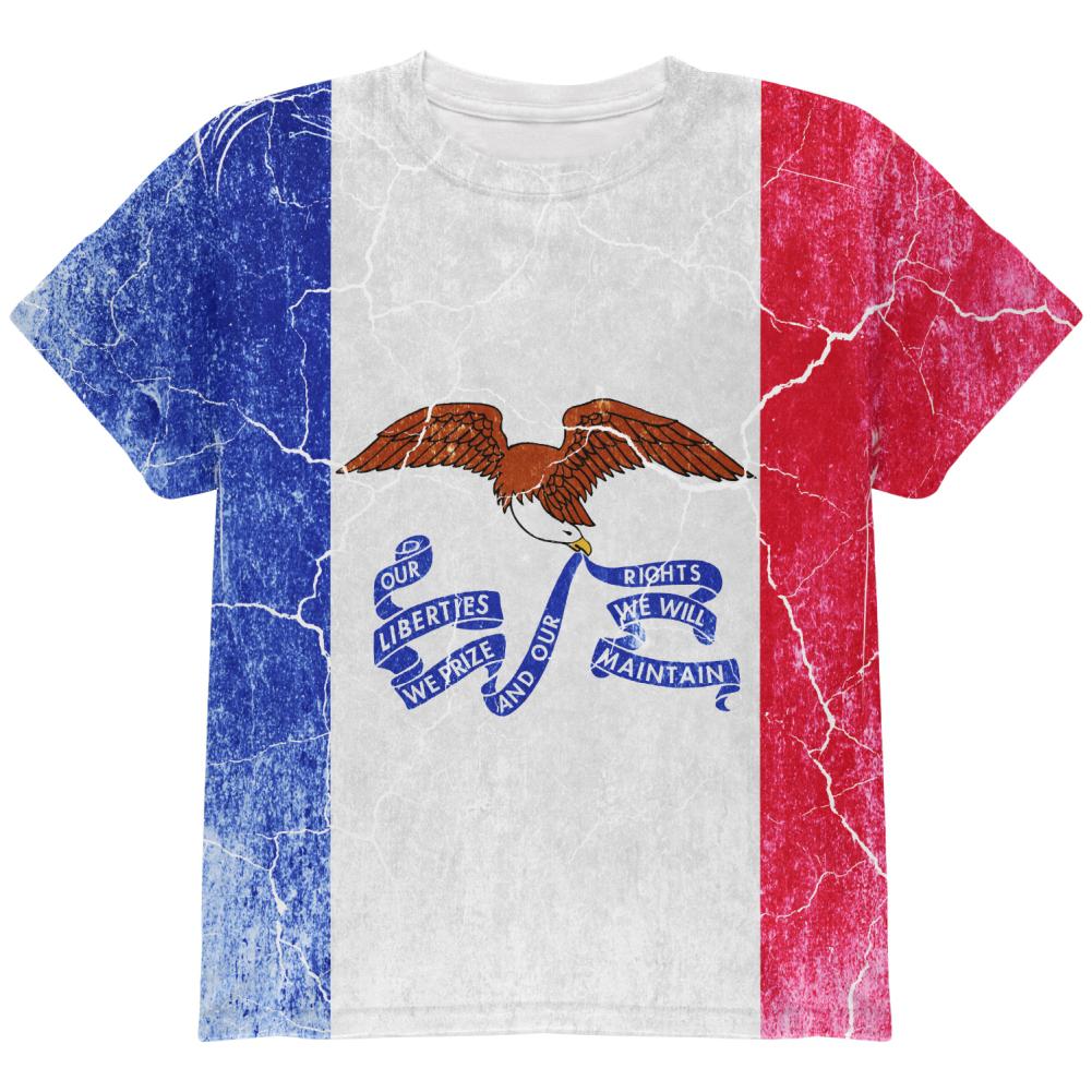 Iowa Vintage Distressed State Flag All Over Youth T Shirt Youth T-Shirts Old Glory LG Multi