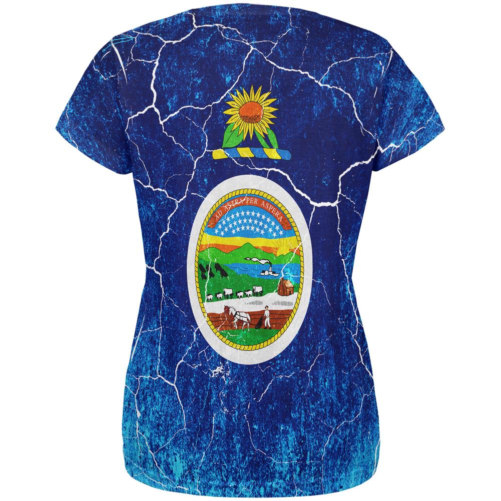 Kansas Vintage Distressed State Flag All Over Womens T Shirt Women's T-Shirts Old Glory