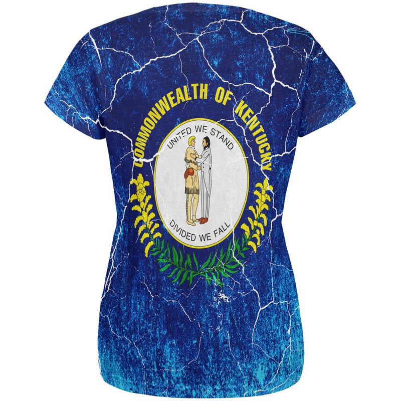 Kentucky Vintage Distressed State Flag All Over Womens T Shirt Women's T-Shirts Old Glory