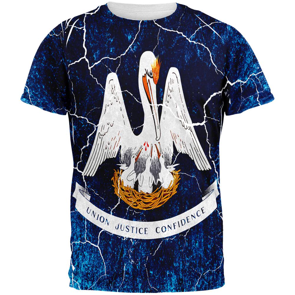 Louisiana Vintage Distressed State Flag All Over Mens T Shirt Men's T-Shirts Old Glory 2XL Multi