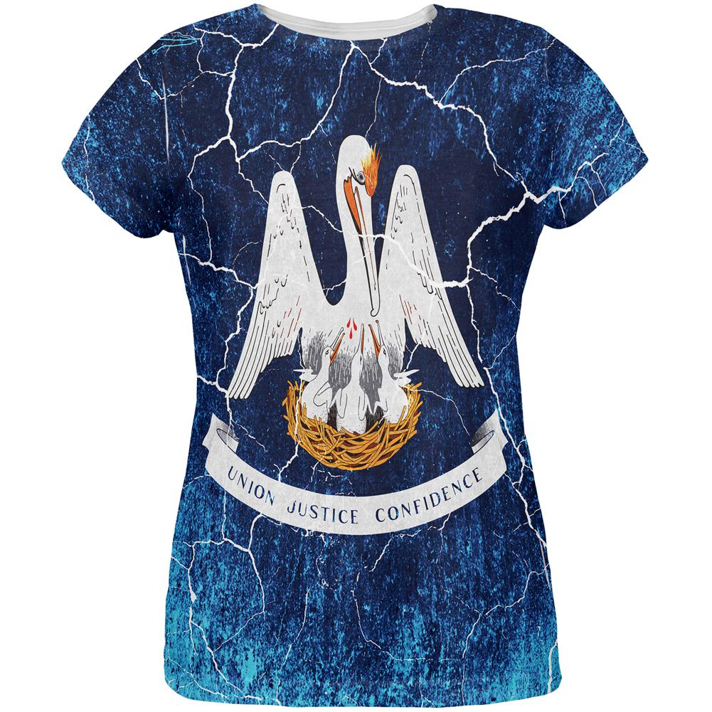 Louisiana Vintage Distressed State Flag All Over Womens T Shirt Women's T-Shirts Old Glory 2XL Multi