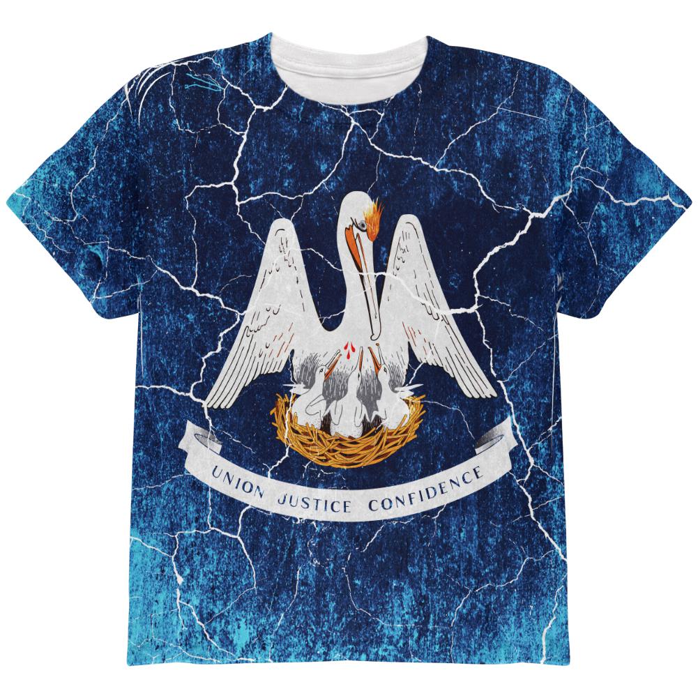 Louisiana Vintage Distressed State Flag All Over Youth T Shirt Youth T-Shirts Old Glory LG Multi