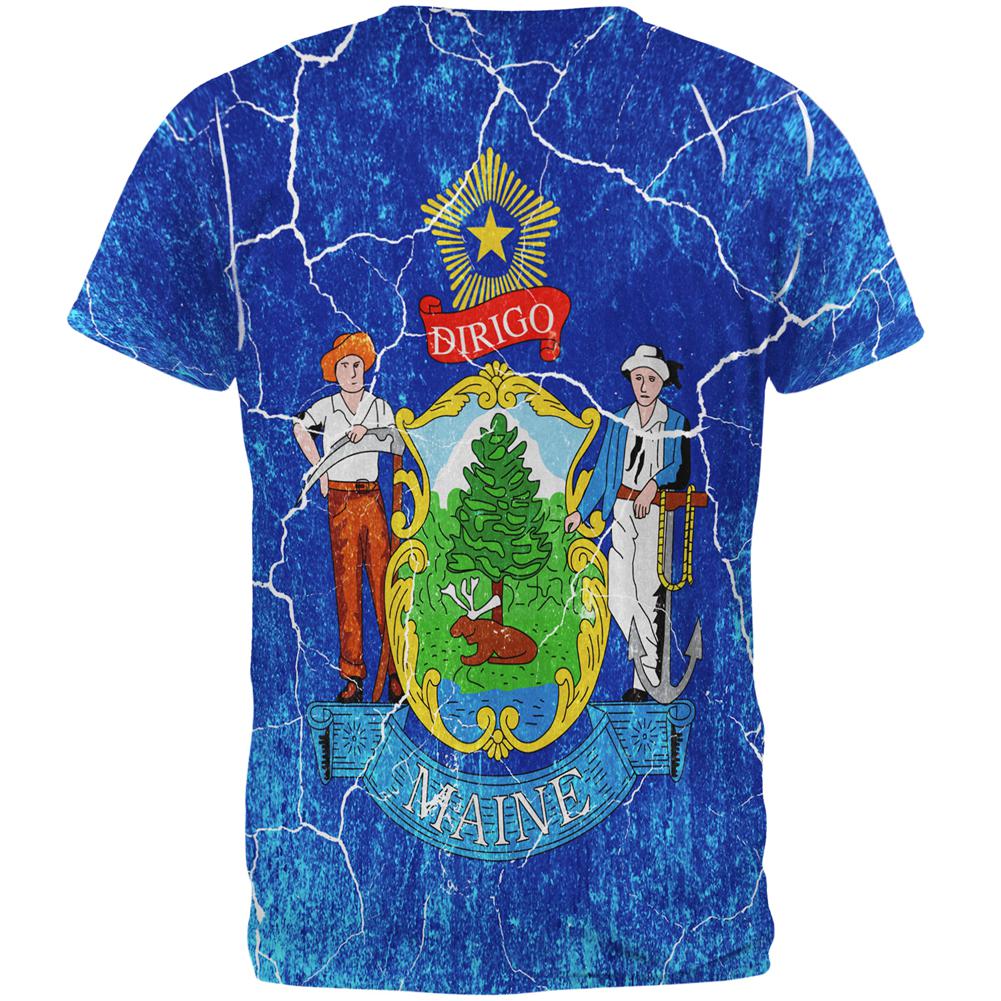 Maine Vintage Distressed State Flag All Over Mens T Shirt Men's T-Shirts Old Glory
