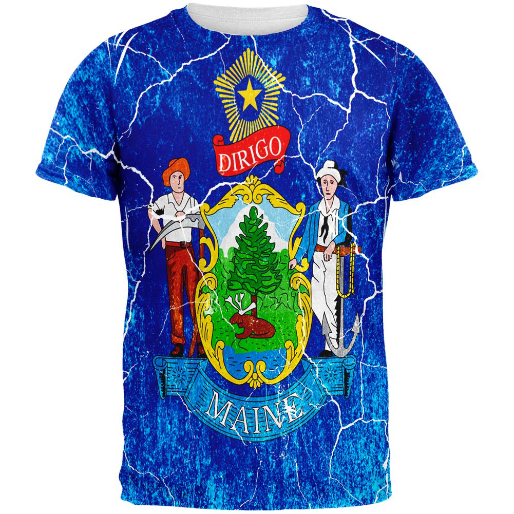 Maine Vintage Distressed State Flag All Over Mens T Shirt Men's T-Shirts Old Glory 2XL Multi