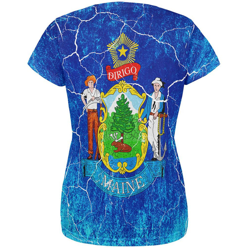 Maine Vintage Distressed State Flag All Over Womens T Shirt Women's T-Shirts Old Glory