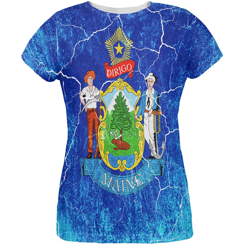 Maine Vintage Distressed State Flag All Over Womens T Shirt Women's T-Shirts Old Glory 2XL Multi