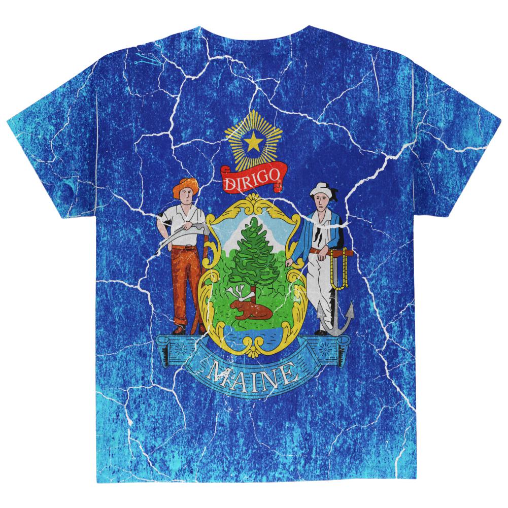 Maine Vintage Distressed State Flag All Over Youth T Shirt Youth T-Shirts Old Glory