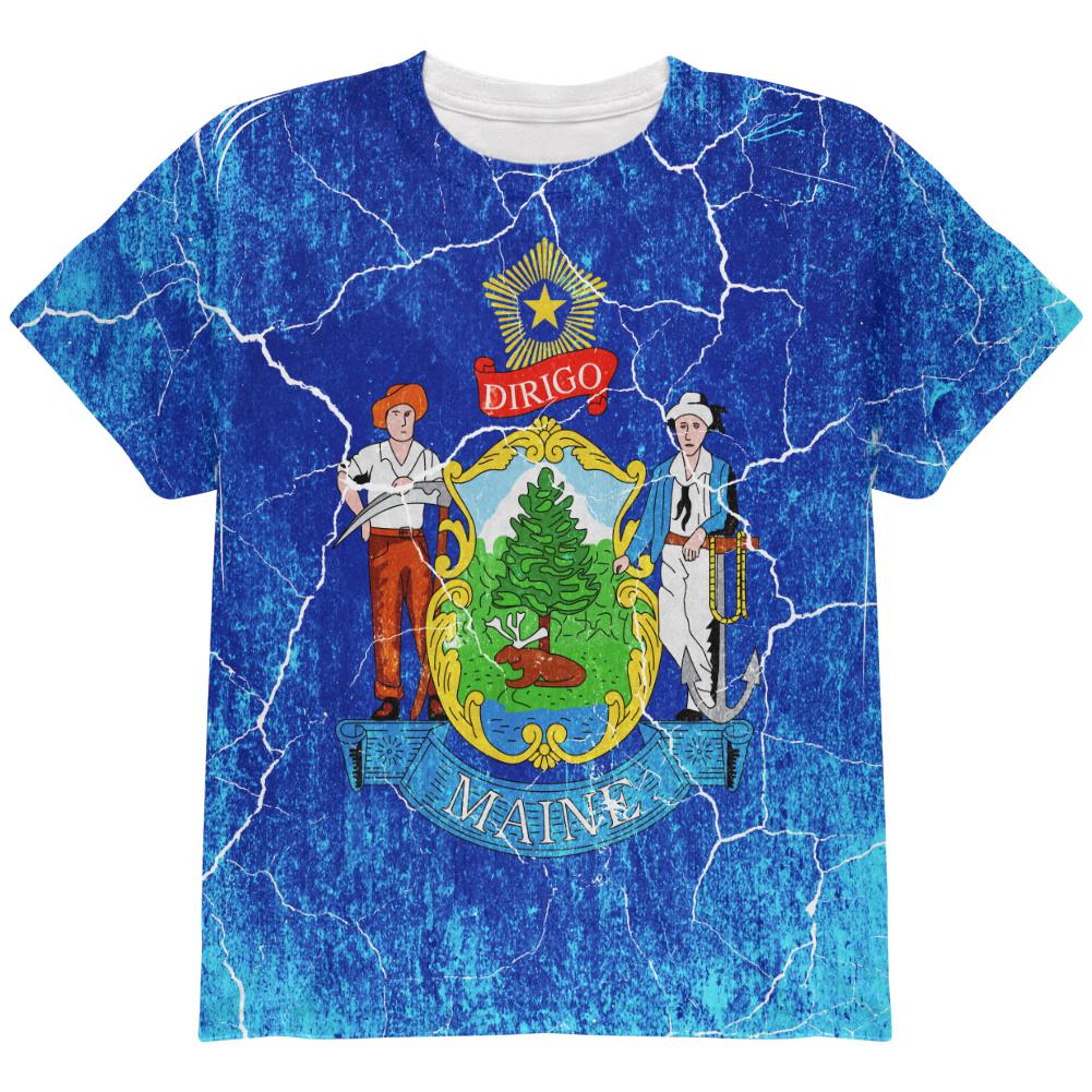 Maine Vintage Distressed State Flag All Over Youth T Shirt Youth T-Shirts Old Glory LG Multi