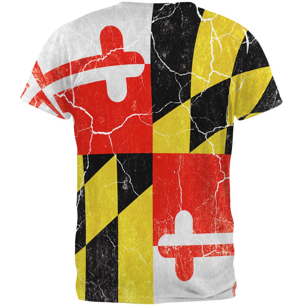 Maryland Vintage Distressed State Flag All Over Mens T Shirt Men's T-Shirts Old Glory