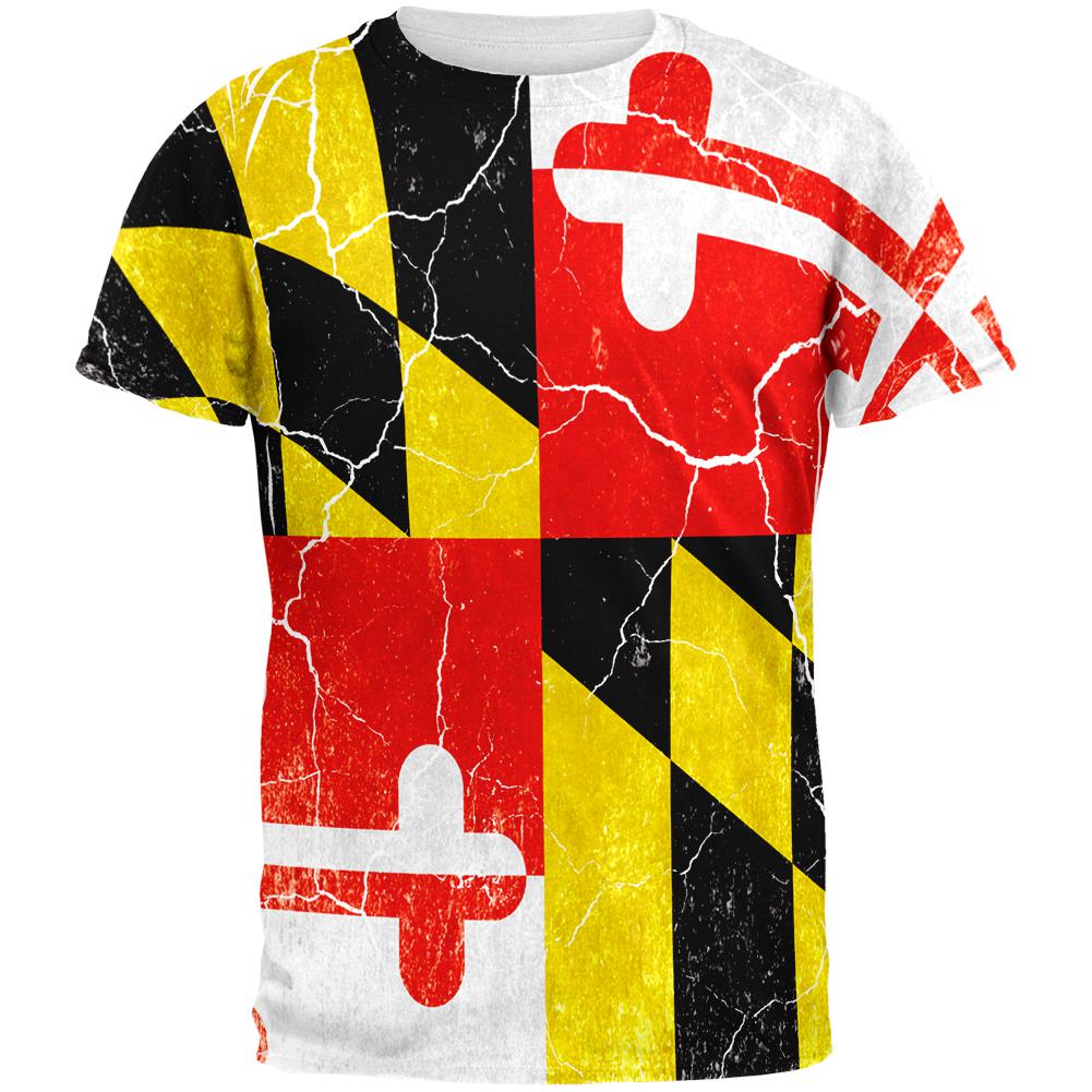 Maryland Vintage Distressed State Flag All Over Mens T Shirt Men's T-Shirts Old Glory 2XL Multi