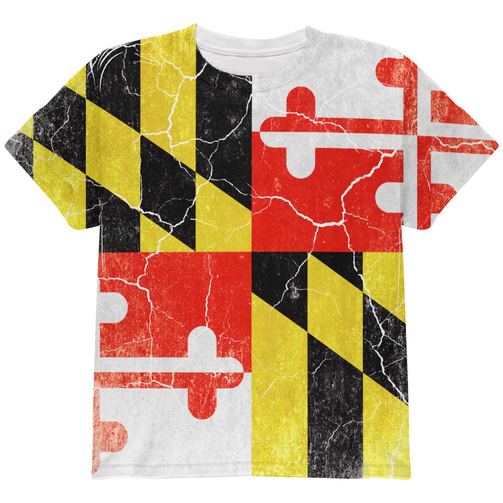 Maryland Vintage Distressed State Flag All Over Youth T Shirt Youth T-Shirts Old Glory LG Multi