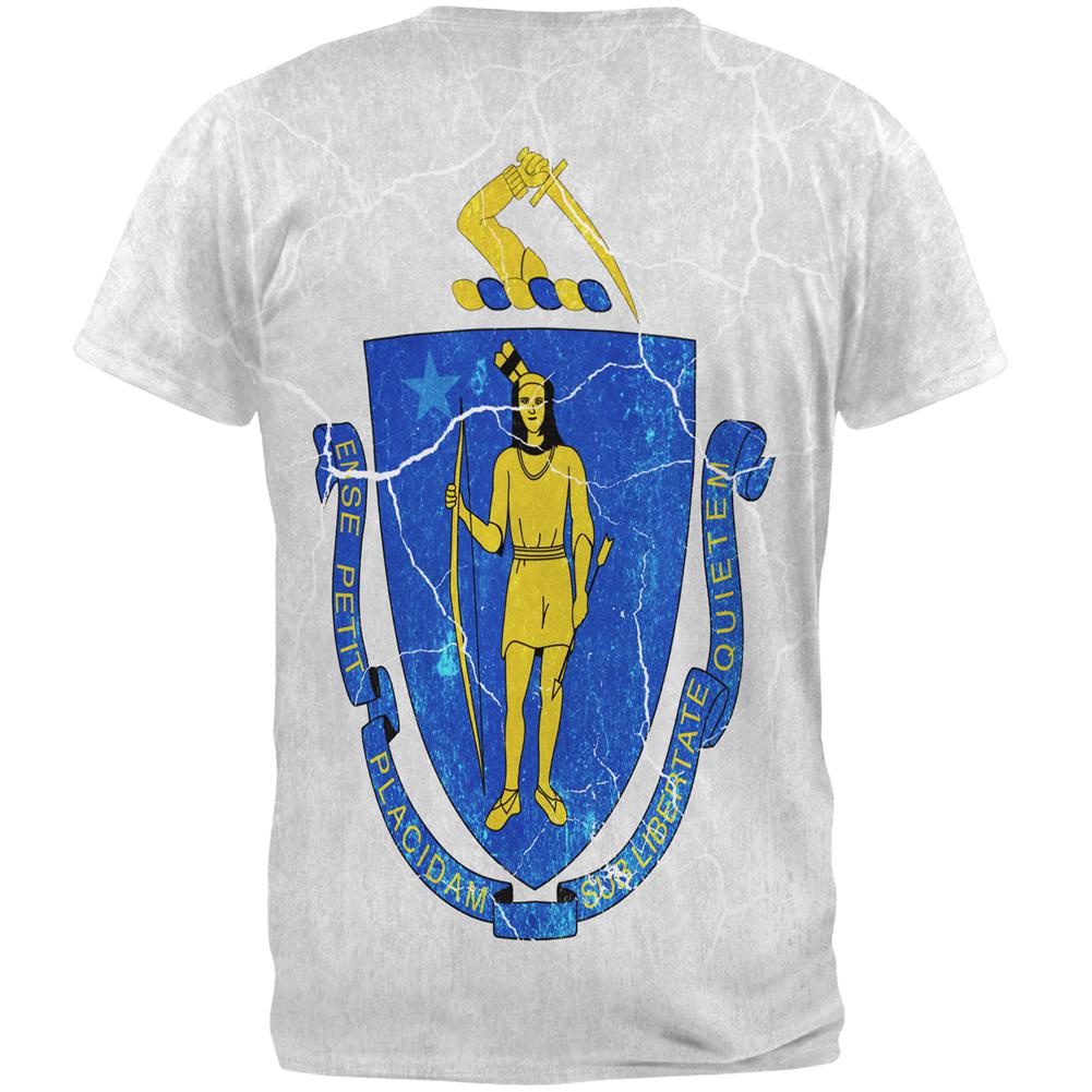 Massachusetts Vintage Distressed State Flag All Over Mens T Shirt Men's T-Shirts Old Glory