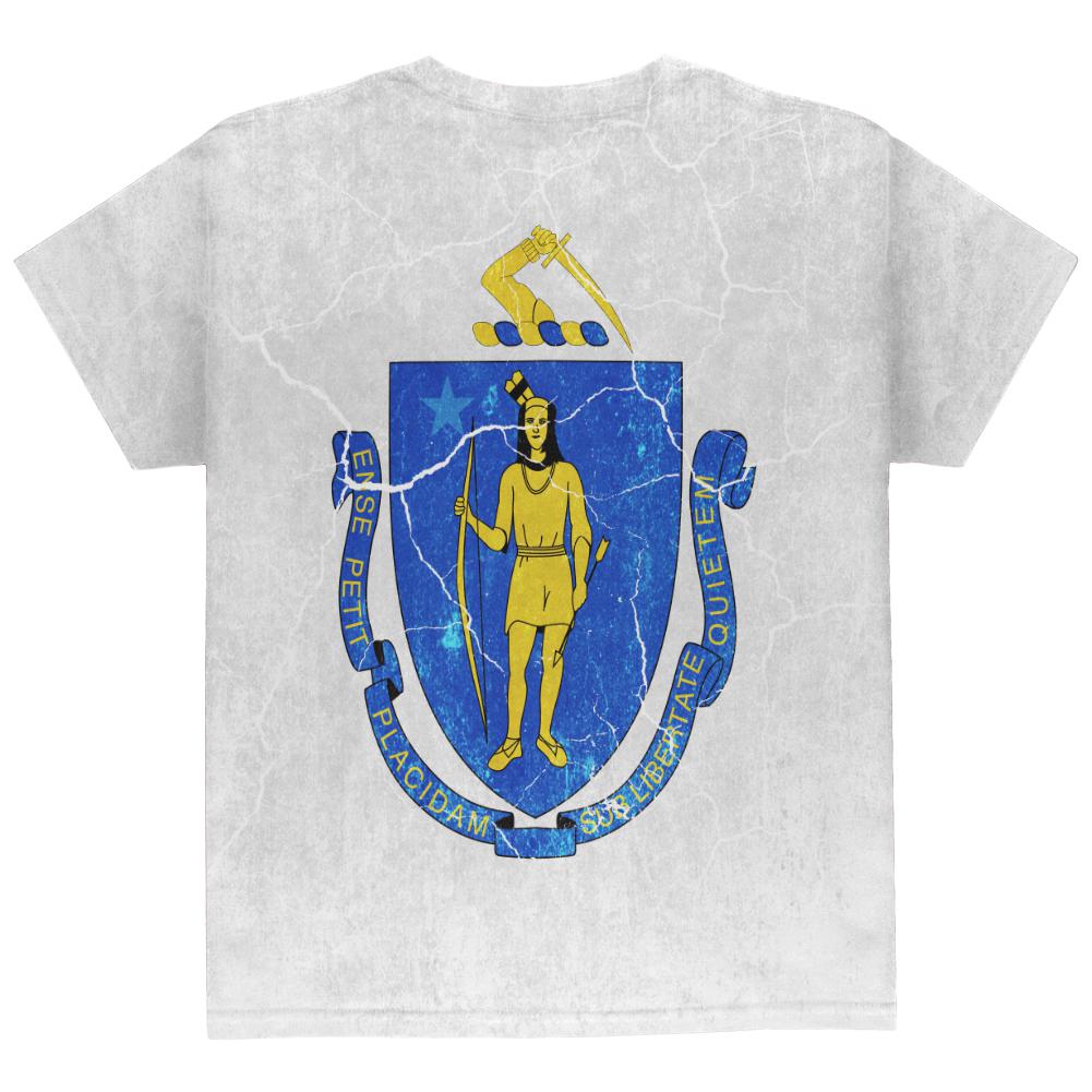 Massachusetts Vintage Distressed State Flag All Over Youth T Shirt Youth T-Shirts Old Glory