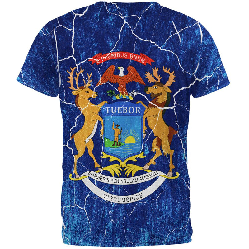 Michigan Vintage Distressed State Flag All Over Mens T Shirt Men's T-Shirts Old Glory