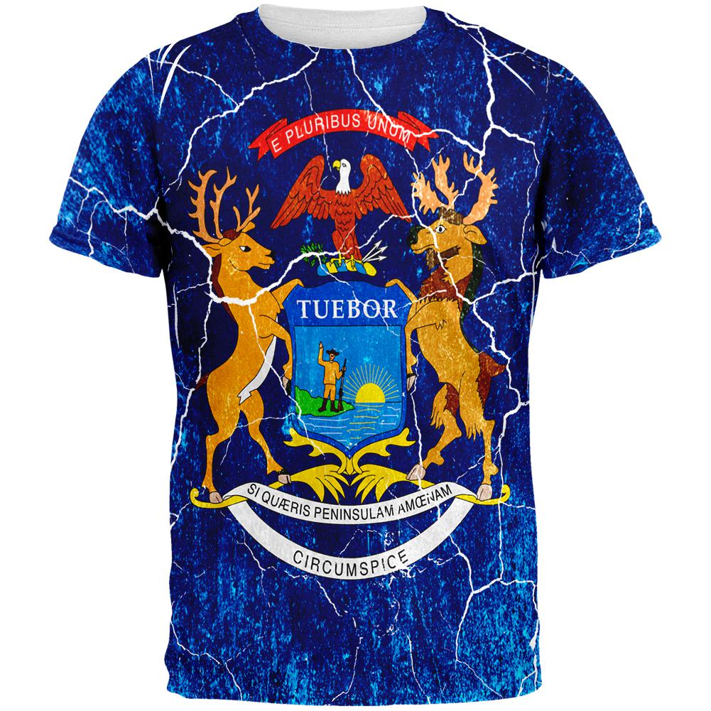 Michigan Vintage Distressed State Flag All Over Mens T Shirt Men's T-Shirts Old Glory 2XL Multi