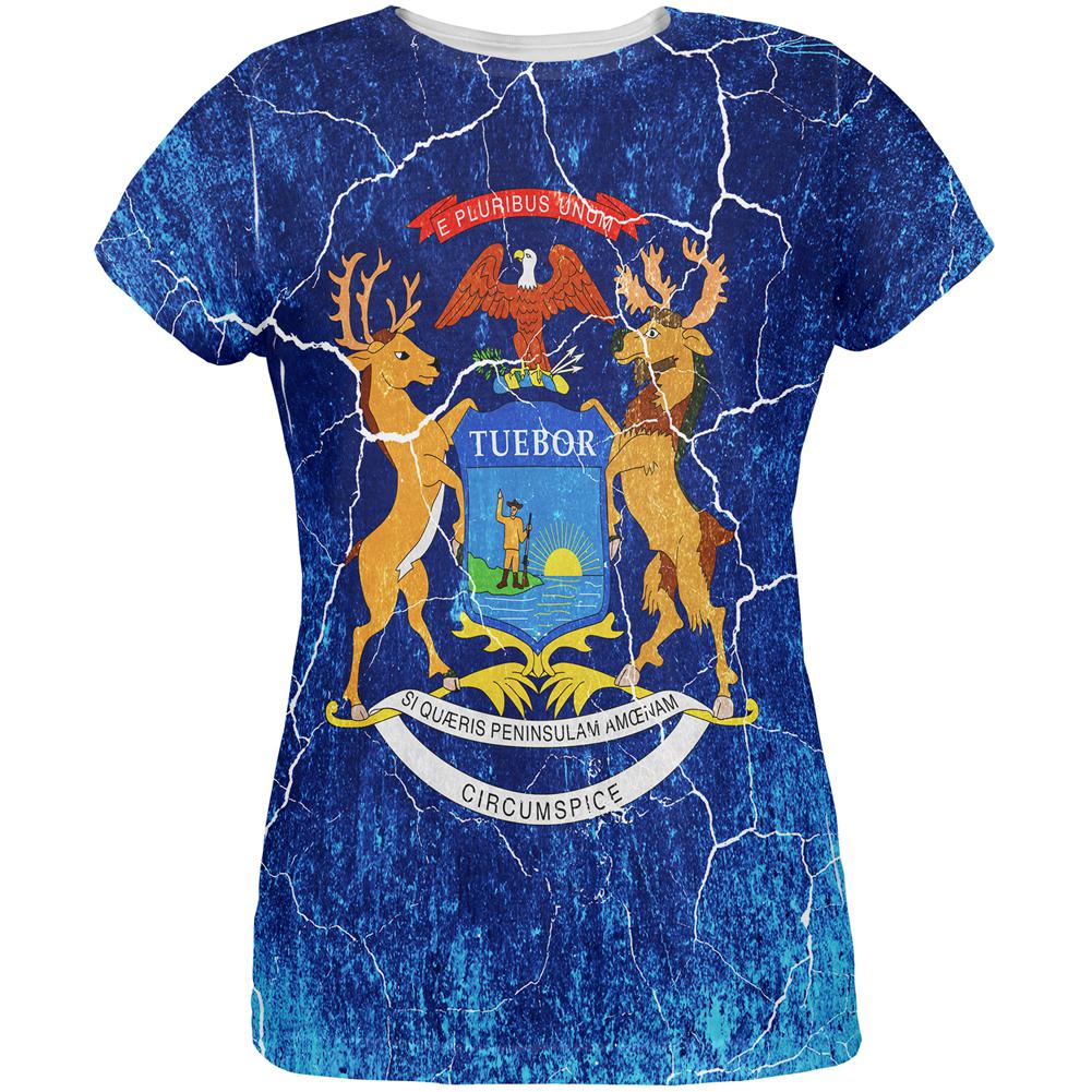 Michigan Vintage Distressed State Flag All Over Womens T Shirt Women's T-Shirts Old Glory 2XL Multi