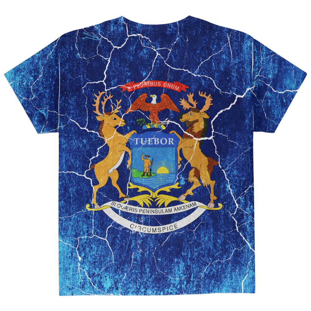 Michigan Vintage Distressed State Flag All Over Youth T Shirt Youth T-Shirts Old Glory
