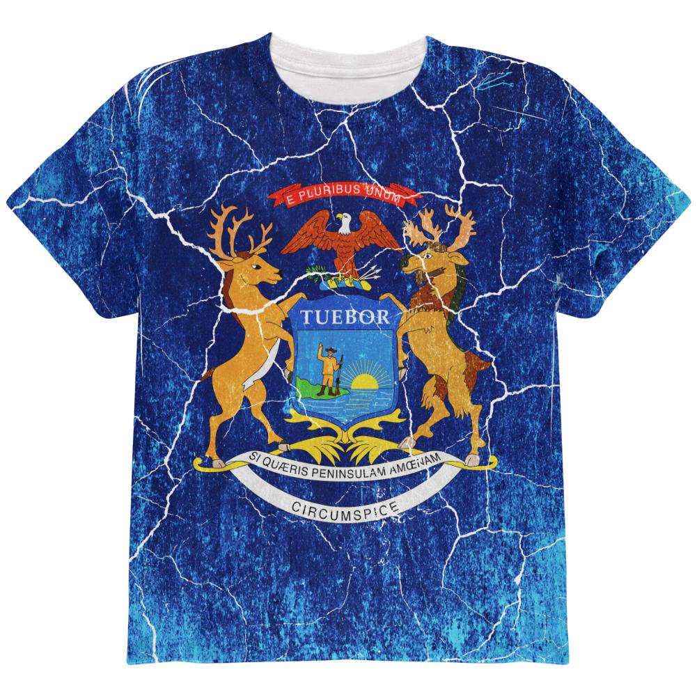 Michigan Vintage Distressed State Flag All Over Youth T Shirt Youth T-Shirts Old Glory LG Multi