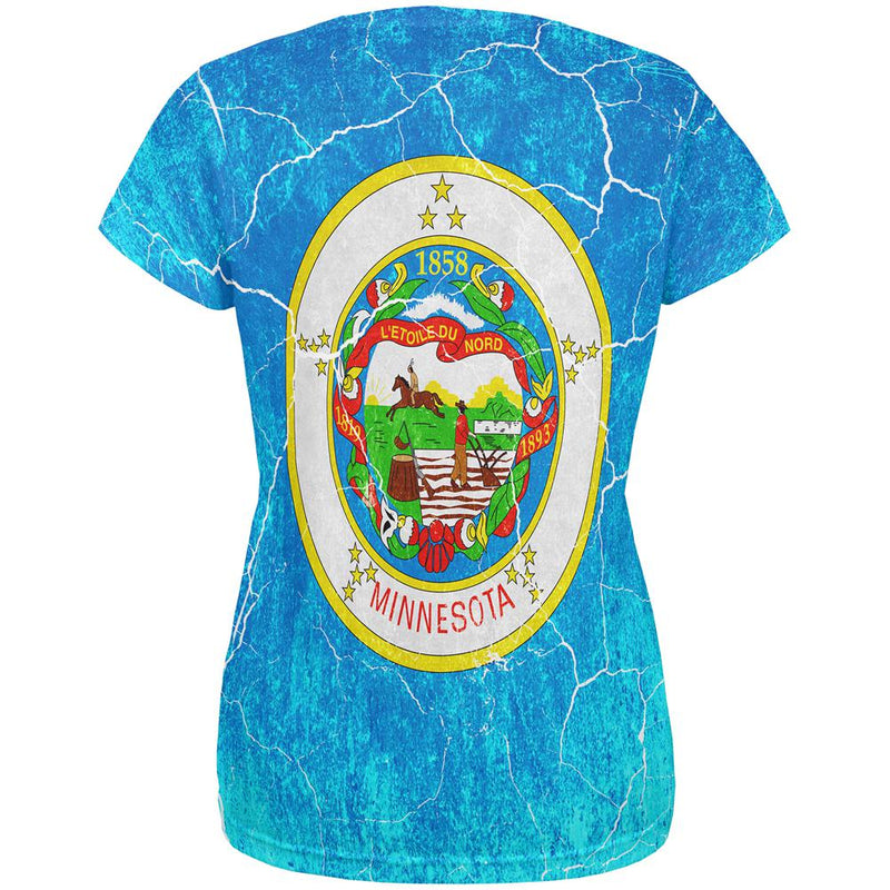 Minnesota Vintage Distressed State Flag All Over Womens T Shirt Women's T-Shirts Old Glory
