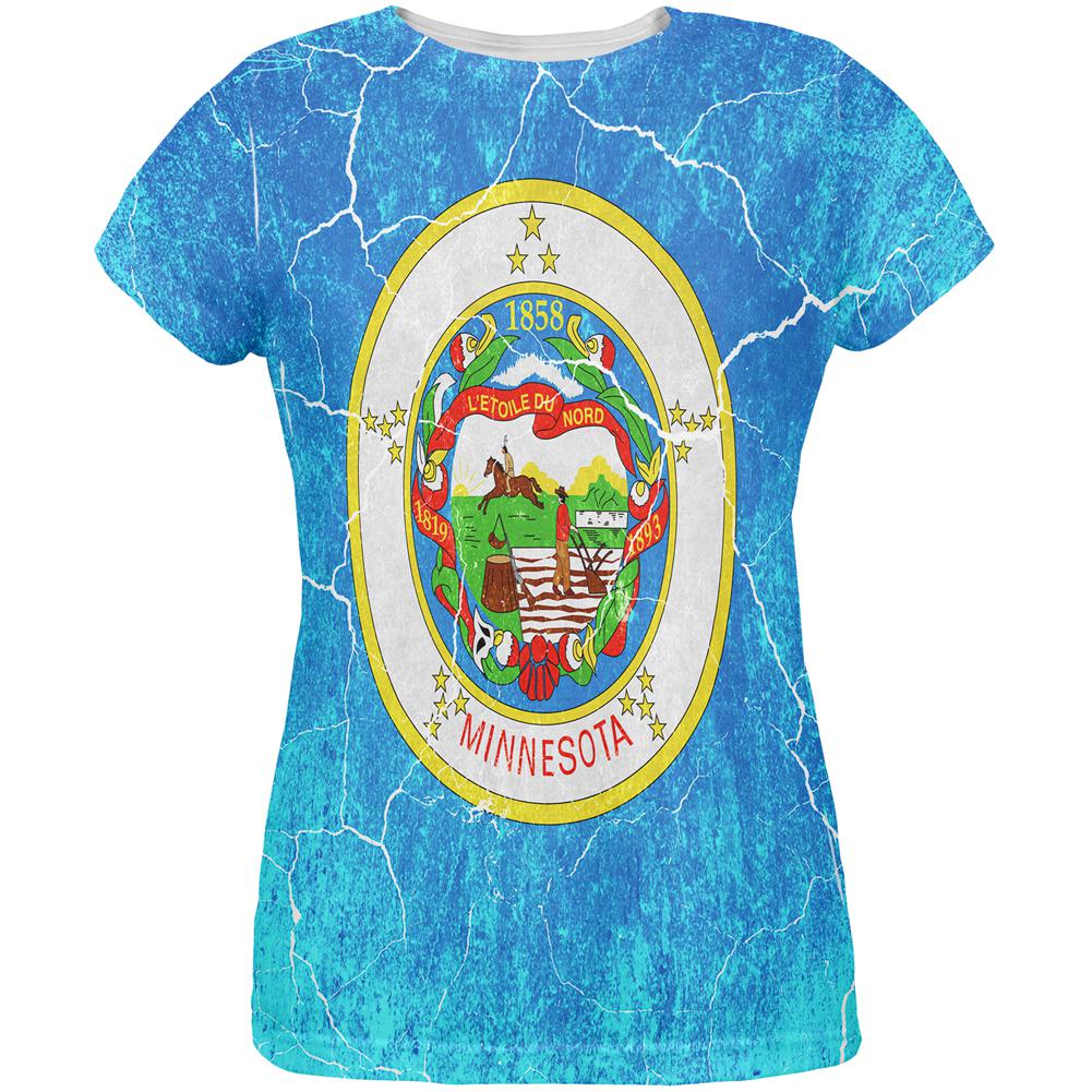 Minnesota Vintage Distressed State Flag All Over Womens T Shirt Women's T-Shirts Old Glory 2XL Multi