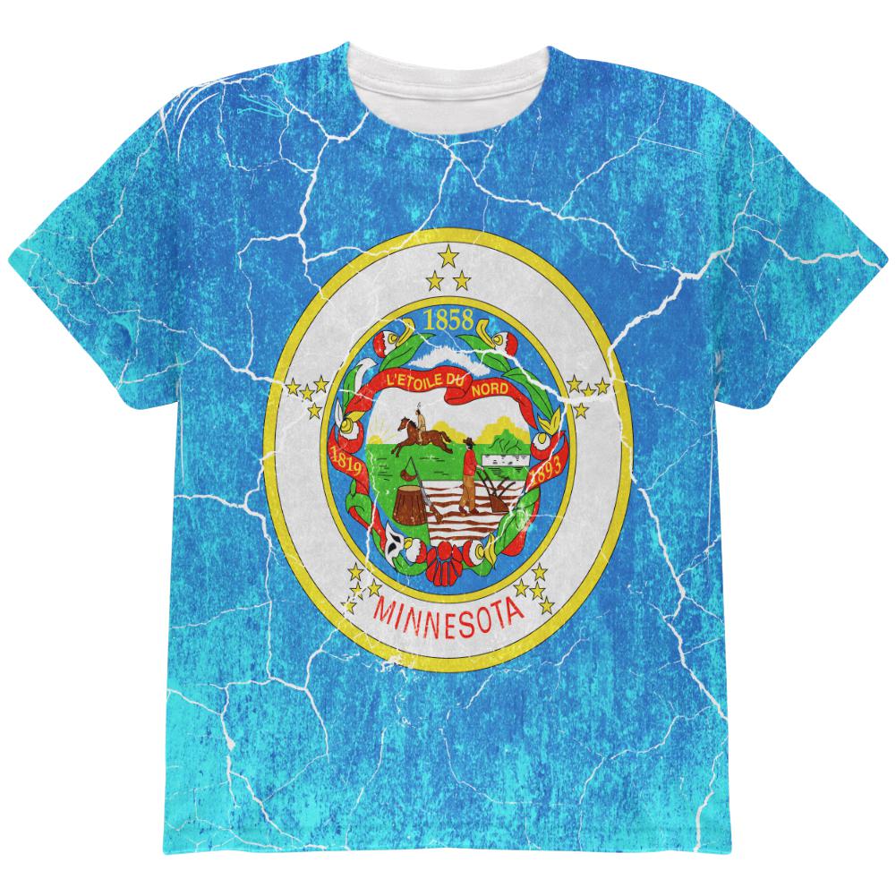 Minnesota Vintage Distressed State Flag All Over Youth T Shirt Youth T-Shirts Old Glory LG Multi