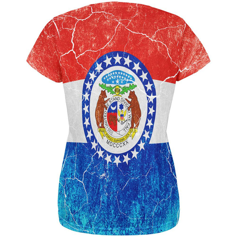 Missouri Vintage Distressed State Flag All Over Womens T Shirt Women's T-Shirts Old Glory
