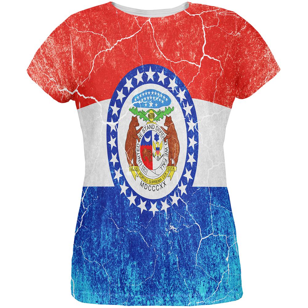 Missouri Vintage Distressed State Flag All Over Womens T Shirt Women's T-Shirts Old Glory 2XL Multi