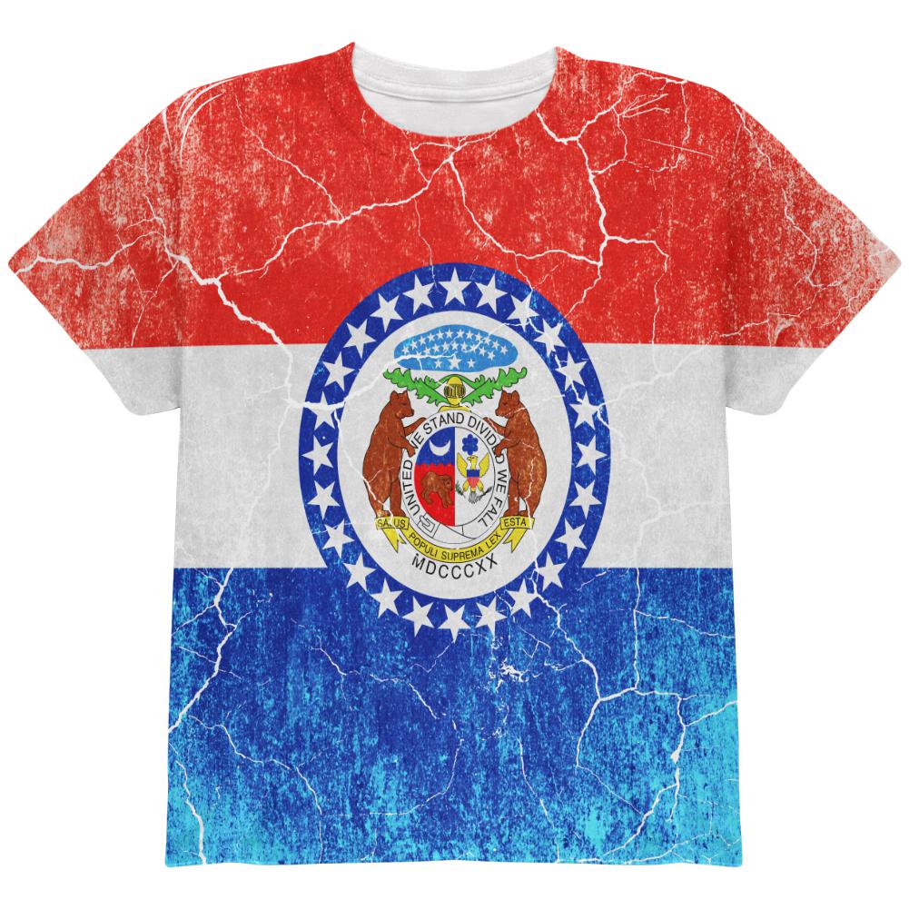 Missouri Vintage Distressed State Flag All Over Youth T Shirt Youth T-Shirts Old Glory LG Multi