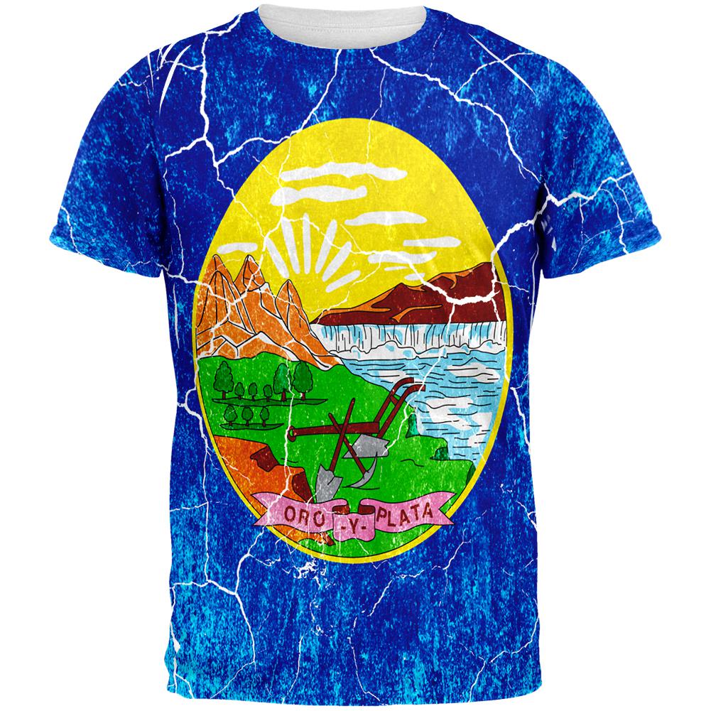 Montana Vintage Distressed State Flag All Over Mens T Shirt Men's T-Shirts Old Glory 2XL Multi