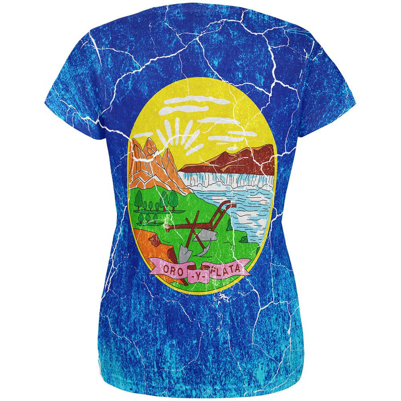Montana Vintage Distressed State Flag All Over Womens T Shirt Women's T-Shirts Old Glory