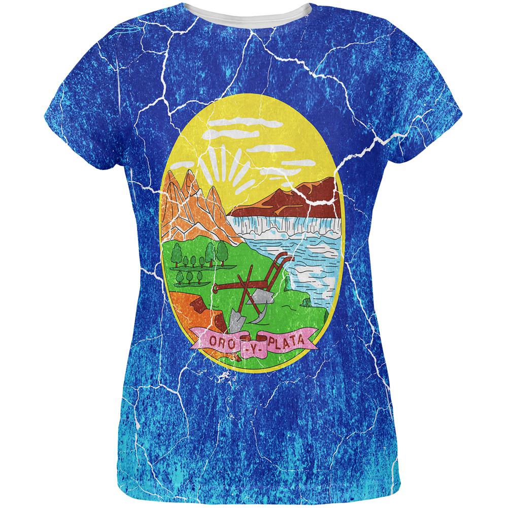 Montana Vintage Distressed State Flag All Over Womens T Shirt Women's T-Shirts Old Glory 2XL Multi