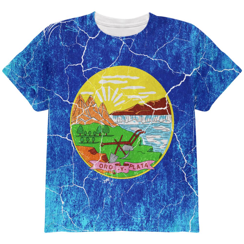 Montana Vintage Distressed State Flag All Over Youth T Shirt Youth T-Shirts Old Glory LG Multi